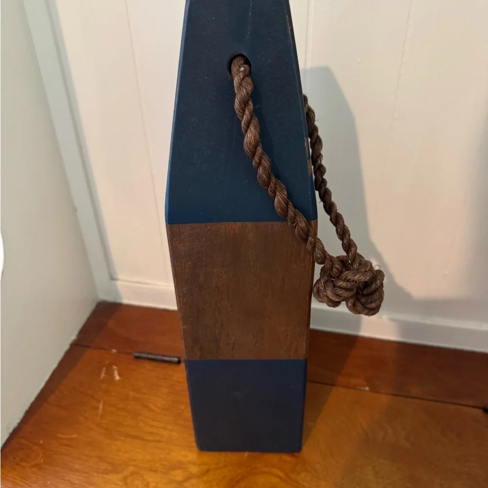 Pottery Barn Heavy Wood Buoy – 15” Navy & Dark Wood | EUC
